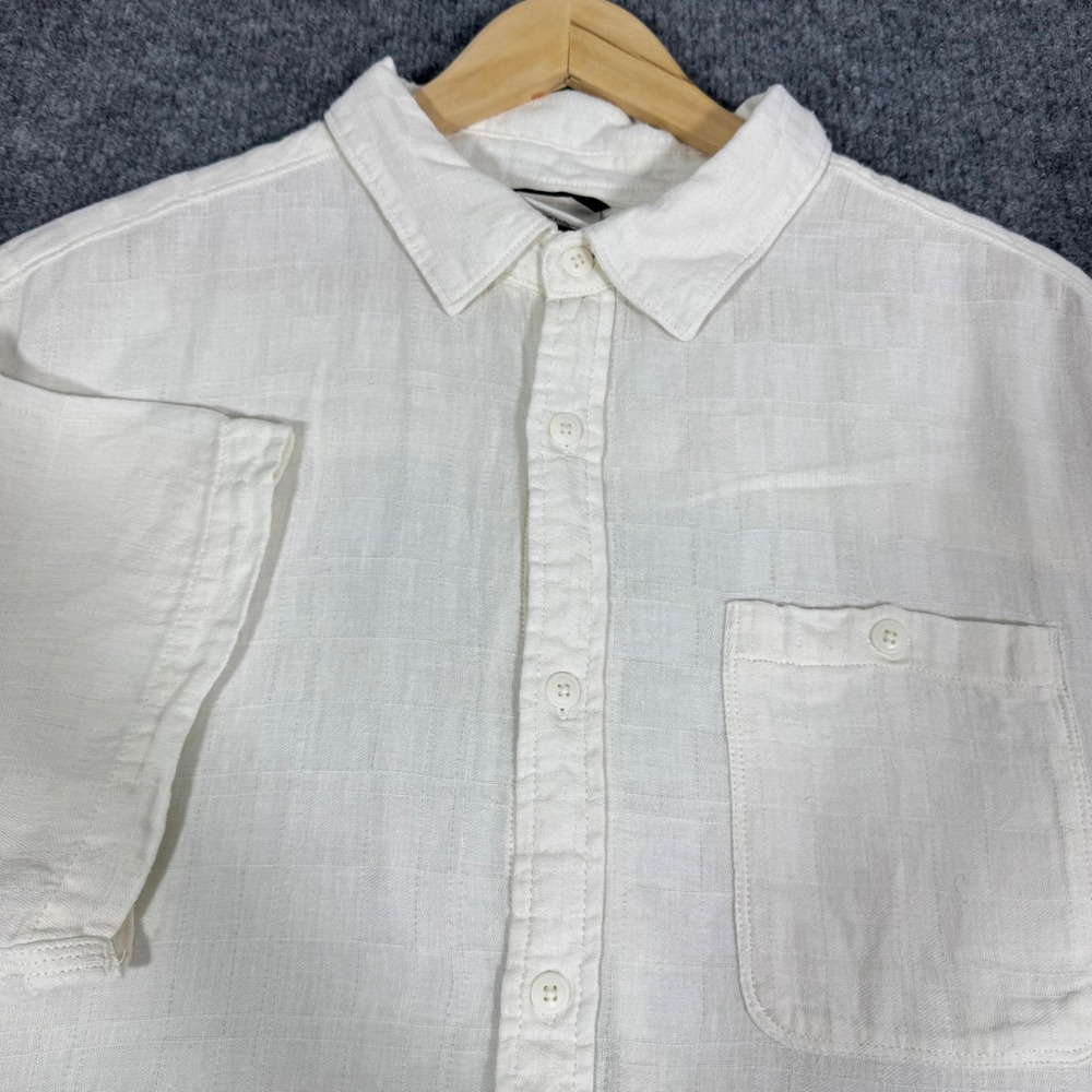 The North Face Short Sleeve Button Down Shirt Men XL White Cotton Hemp Blend EUC